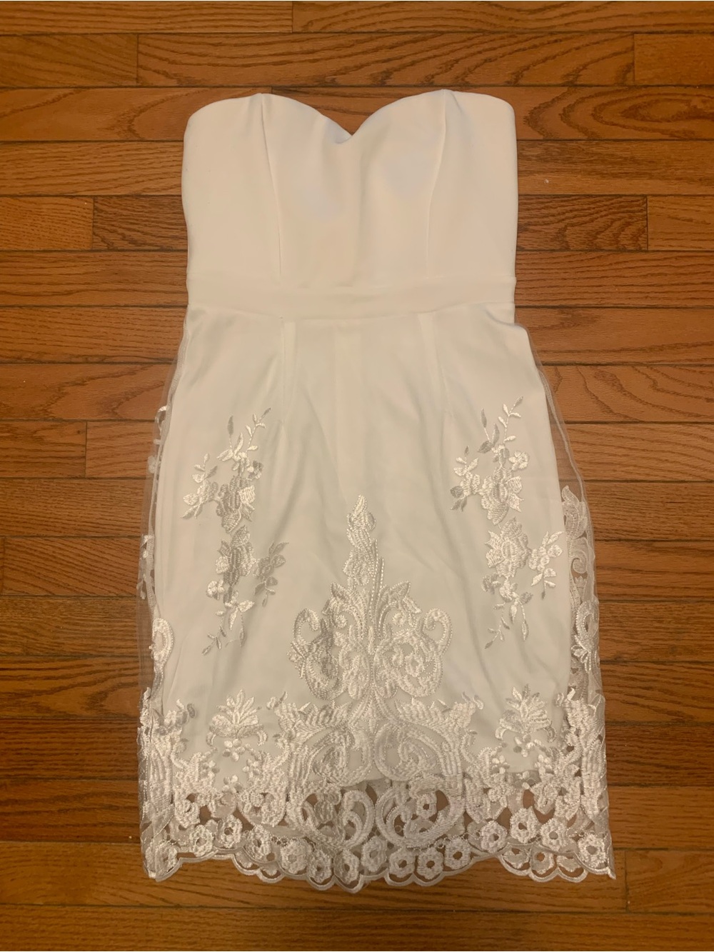 Strapless White Lace-Trim Dress